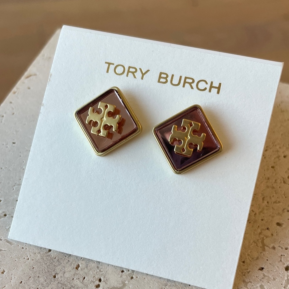 Tory Burch Gold and Burgundy Stud Earrings